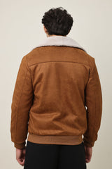 ALMAS URBAN SUEDE JACKET WITH FUR COLLAR-CAMEL