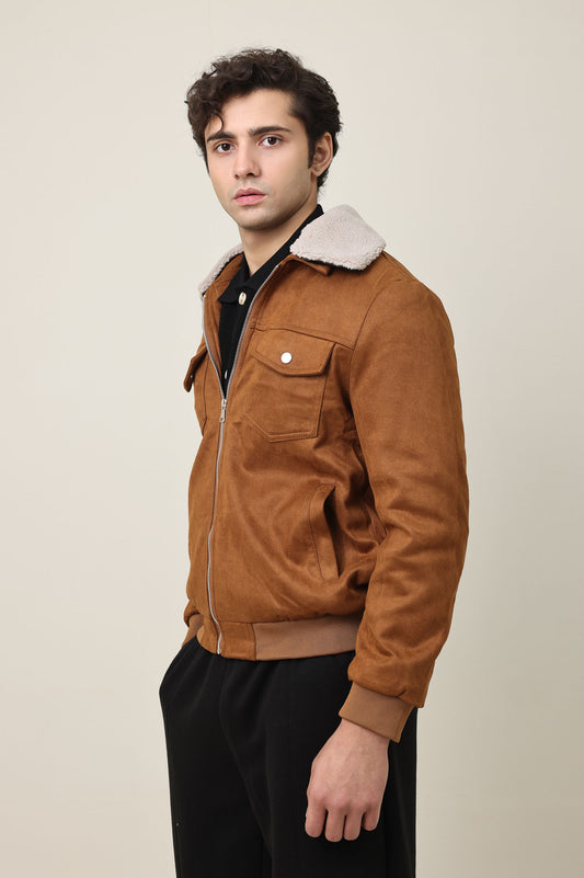 ALMAS URBAN SUEDE JACKET WITH FUR COLLAR-CAMEL