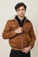 ALMAS URBAN SUEDE JACKET WITH FUR COLLAR-CAMEL