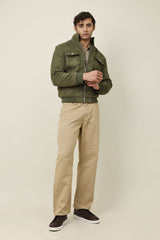 URBAN SUEDE JACKET WITH FUR COLLAR-OLIVE/GREEN