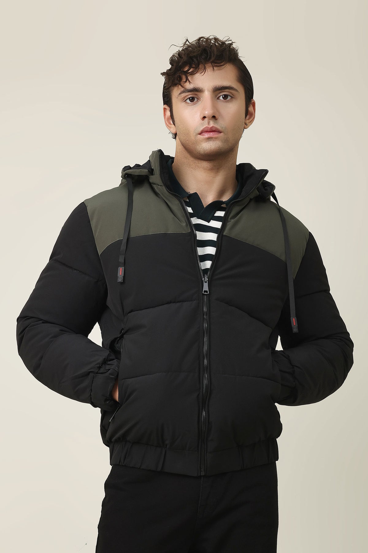 ALPINE BLOCK PUFFER JACKET-BLACK/GREEN
