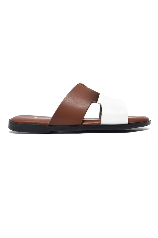 DUAL CUT MINIMAL SLIDES-BROWN/WHITE