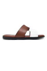 DUAL CUT MINIMAL SLIDES-BROWN/WHITE