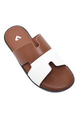 DUAL CUT MINIMAL SLIDES-BROWN/WHITE