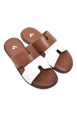 DUAL CUT MINIMAL SLIDES-BROWN/WHITE