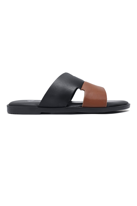 DUAL CUT MINIMAL SLIDES-BLACK/CAMEL
