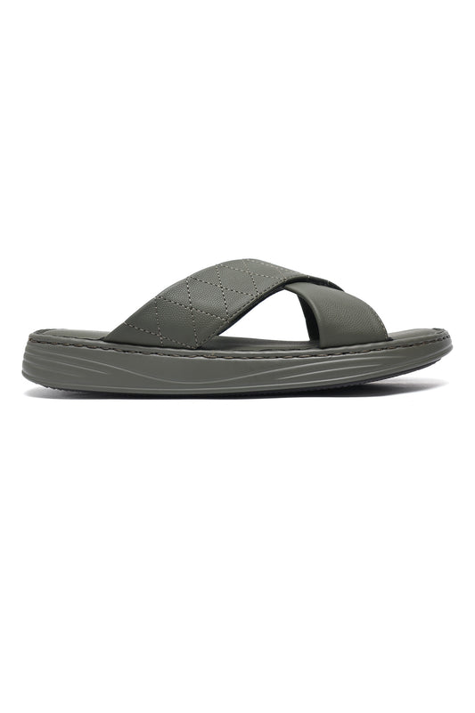 EVERYDAY CROSSOVER STRAP SLIDES-OLIVE