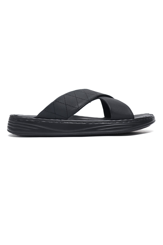 EVERYDAY CROSSOVER STRAP SLIDES-BLACK