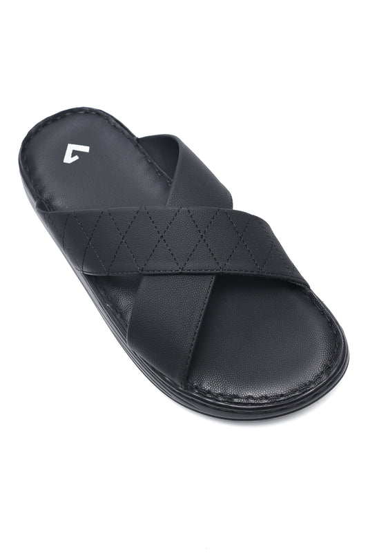 EVERYDAY CROSSOVER STRAP SLIDES-BLACK