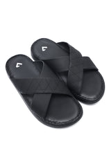 EVERYDAY CROSSOVER STRAP SLIDES-BLACK