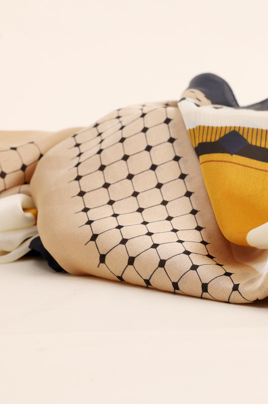 GEOMETRIC SYMPHONY SCARF-BEIGE-BROWN