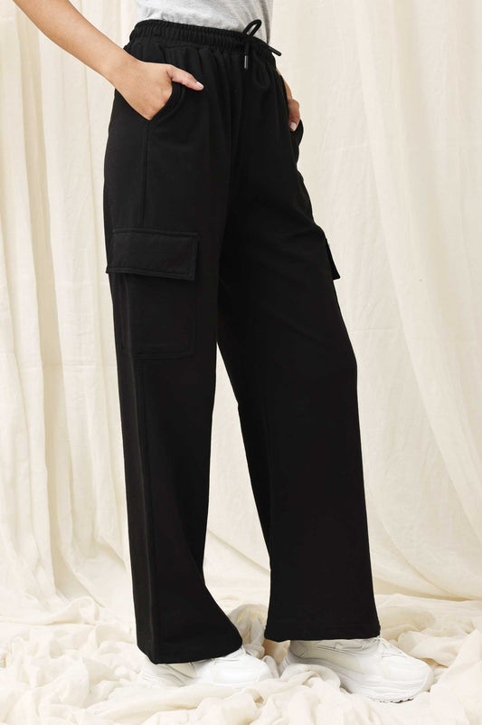 RELAXED FIT TROUSER-FLAP POCKETS-BLACK