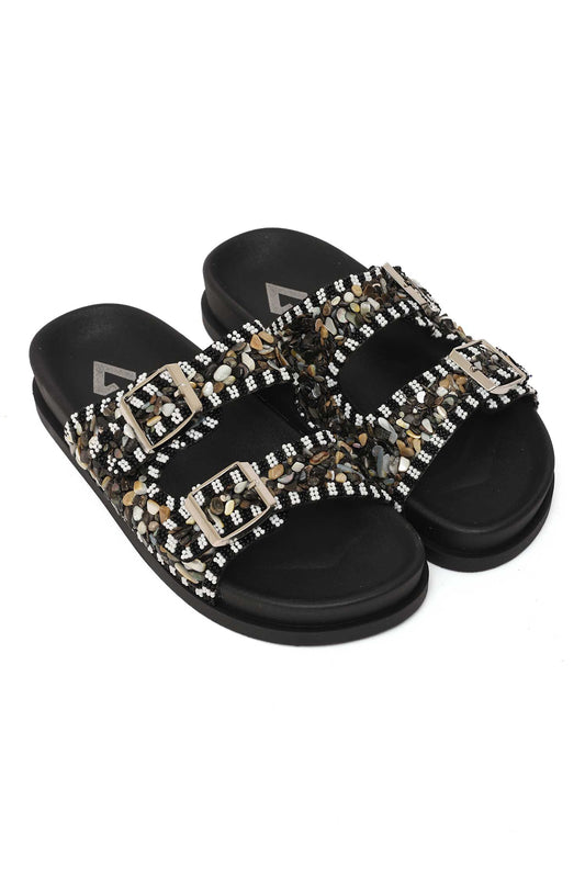 CRYSTABEL STRAP SLIDE-BLACK
