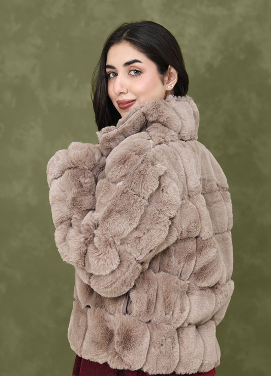 COZY FAUX FUR JACKET-BROWN