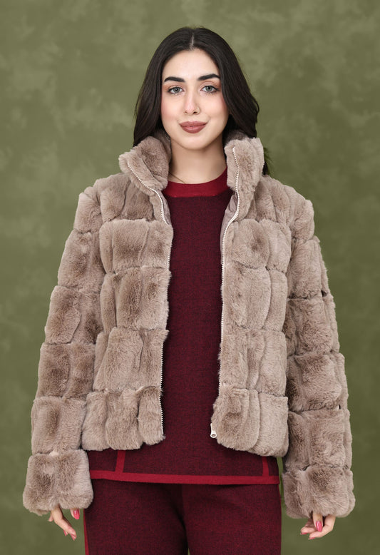 COZY FAUX FUR JACKET-BROWN