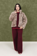 COZY FAUX FUR JACKET-KHAKI