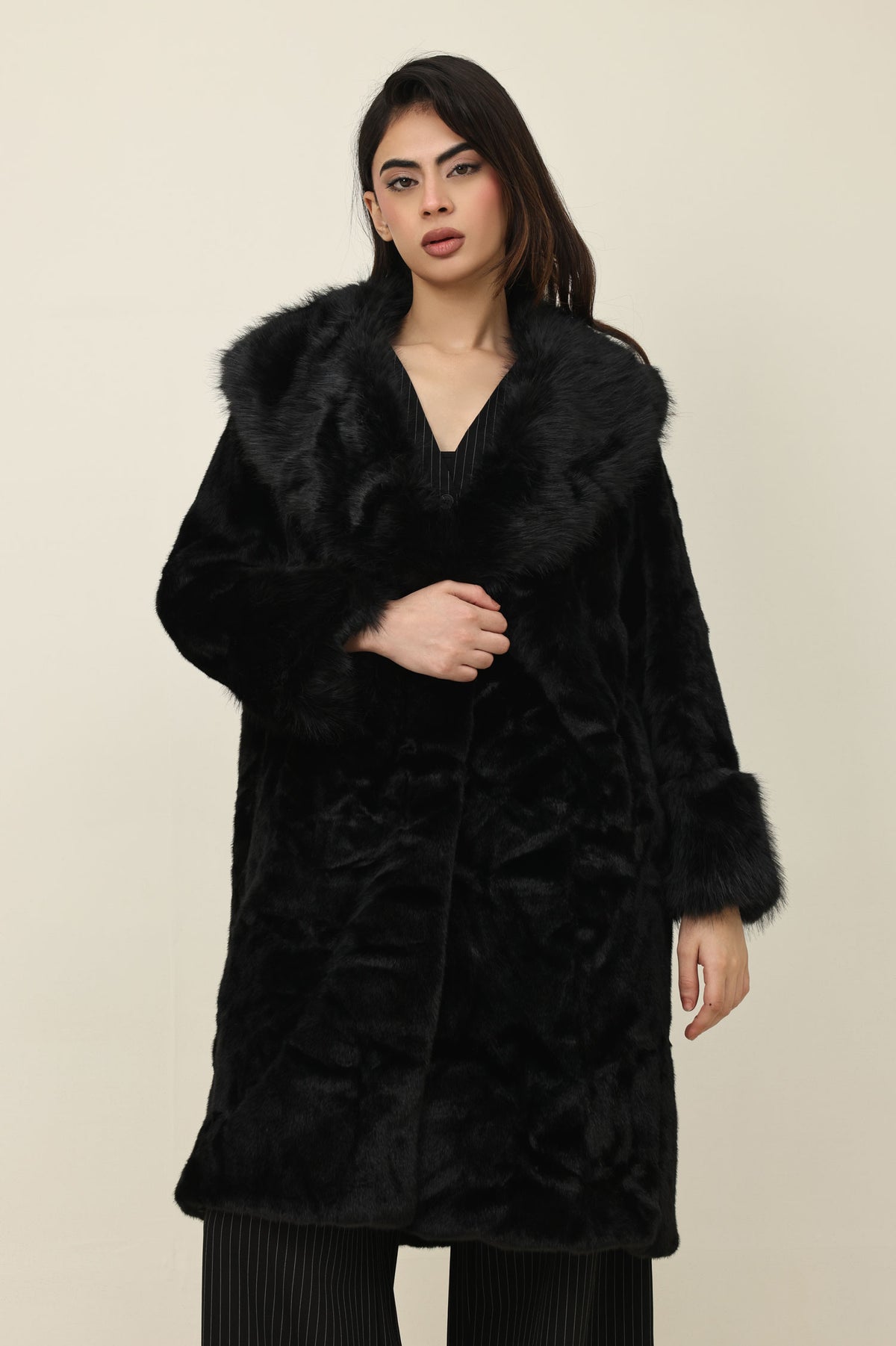GLACIER RISE FUR COAT-BLACK
