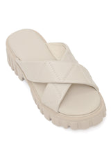 QUILTRAIL CROSS STRAP SLIDE-BEIGE