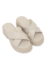 QUILTRAIL CROSS STRAP SLIDE-BEIGE