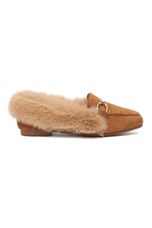 FAUX FUR LINED LOAFERS-CAMEL