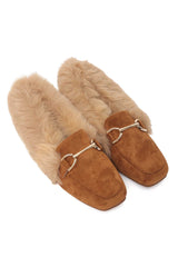 FAUX FUR LINED LOAFERS-CAMEL