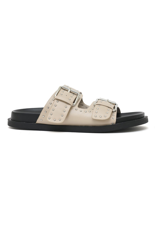 WILDLOCK LEOPARD STUDDED BUCKLE SANDAL-BEIGE