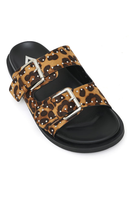 WILDLOCK LEOPARD STUDDED BUCKLE SANDAL-TIGER