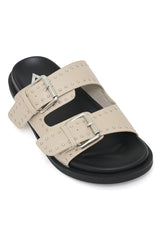 WILDLOCK LEOPARD STUDDED BUCKLE SANDAL-BEIGE