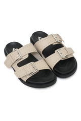 WILDLOCK LEOPARD STUDDED BUCKLE SANDAL-BEIGE