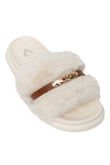 COMFORT AURA FUR SLIDE-OFFWHITE