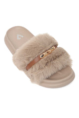 COMFORT AURA FUR SLIDE-KHAKI