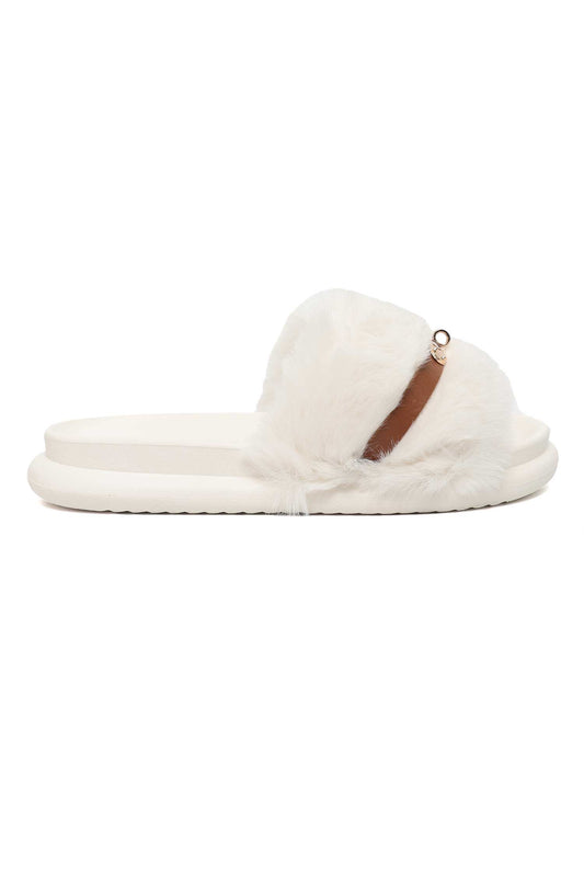 COMFORT AURA FUR SLIDE-OFFWHITE