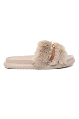 COMFORT AURA FUR SLIDE-KHAKI