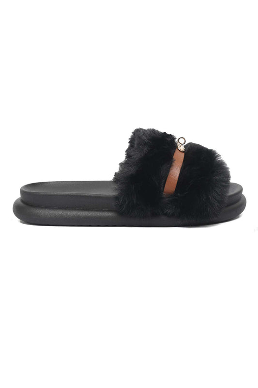 COMFORT AURA FUR SLIDE-BLACK