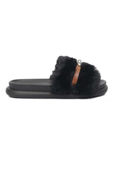COMFORT AURA FUR SLIDE-BLACK