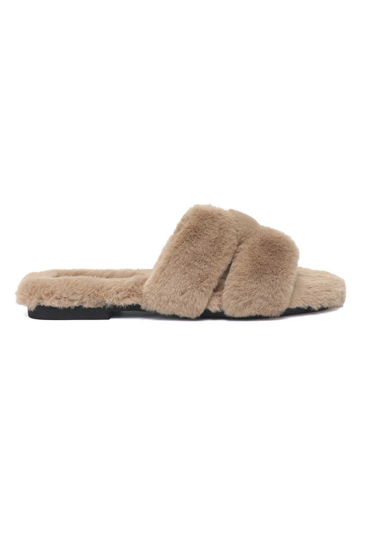 SERENE X-SHAPE FUR SLIDE-KHAKI