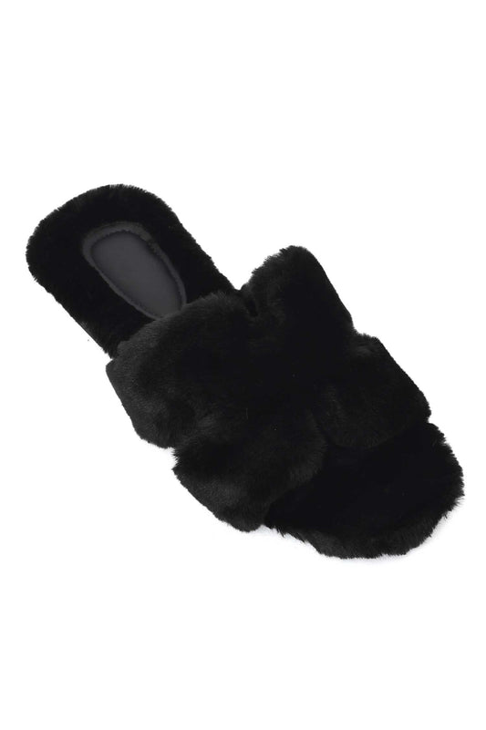 SERENE X-SHAPE FUR SLIDE-BLACK