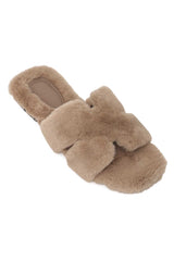 SERENE X-SHAPE FUR SLIDE-KHAKI