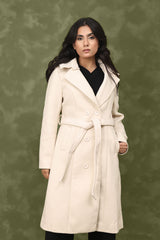 DOUBLE-BREASTED WOOL BLEND OVERCOAT-WHITE