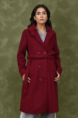 DOUBLE-BREASTED WOOL BLEND OVERCOAT-WINE