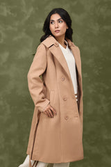 DOUBLE-BREASTED WOOL BLEND OVERCOAT-KHAKI
