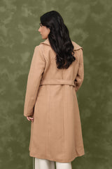 DOUBLE-BREASTED WOOL BLEND OVERCOAT-KHAKI