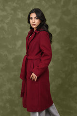 DOUBLE-BREASTED WOOL BLEND OVERCOAT-WINE