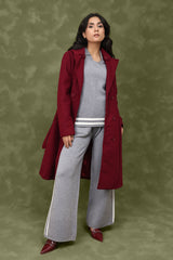 DOUBLE-BREASTED WOOL BLEND OVERCOAT-WINE