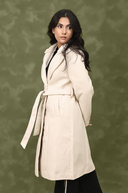 DOUBLE-BREASTED WOOL BLEND OVERCOAT-WHITE