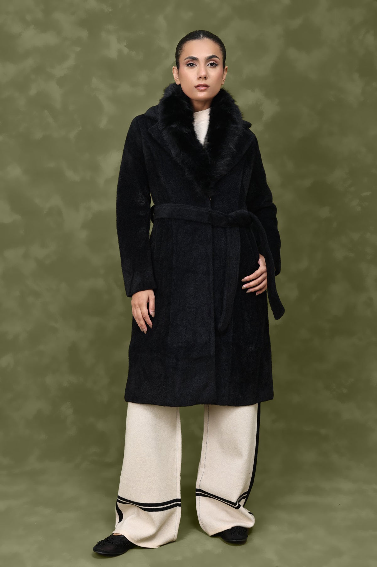 ELEGANT PLUSH COLLAR COAT-BLACK