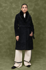ELEGANT PLUSH COLLAR COAT-BLACK