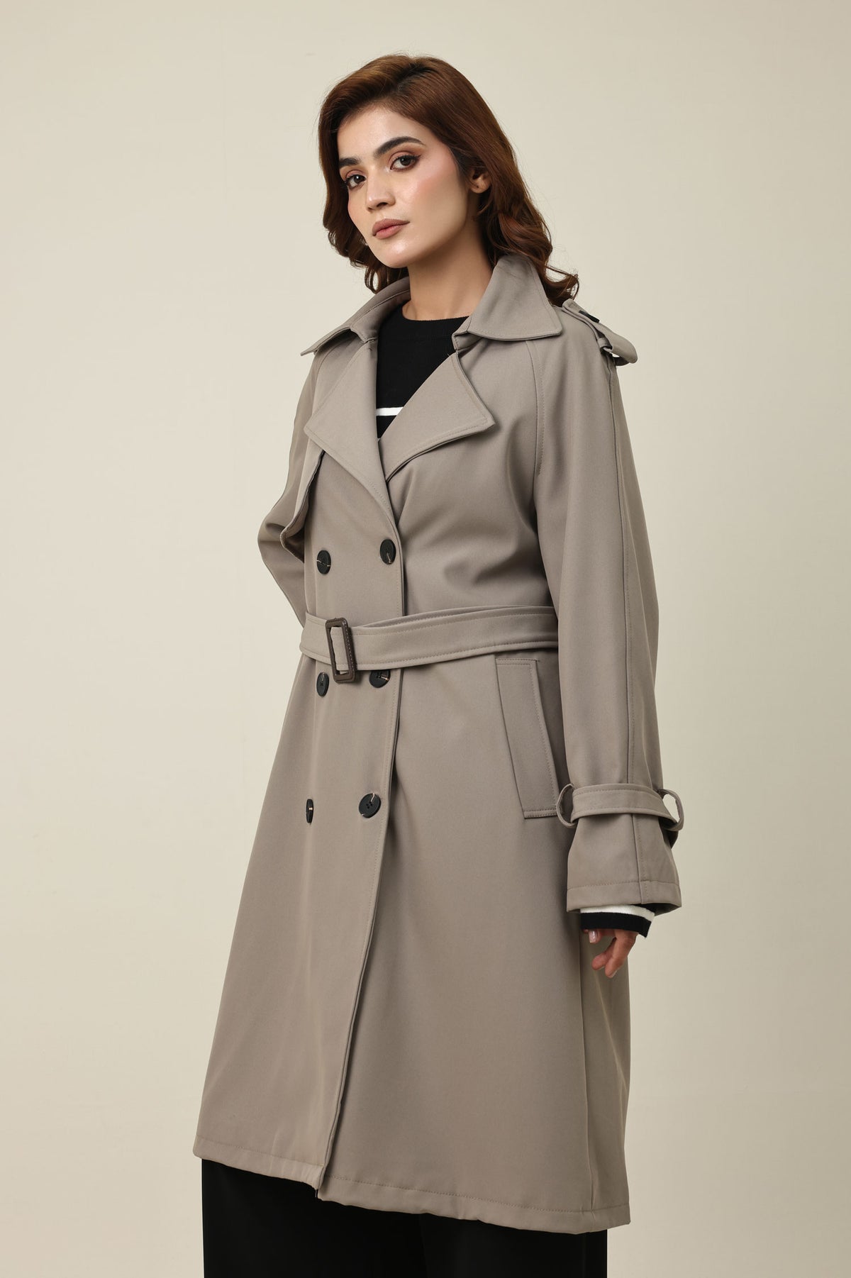 BELTED D-RING COAT-KHAKI