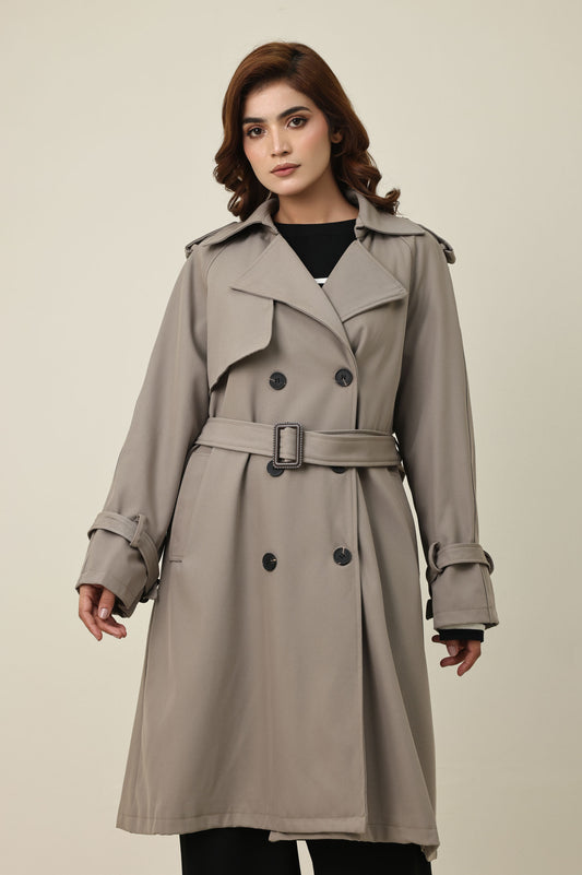 BELTED D-RING COAT-KHAKI