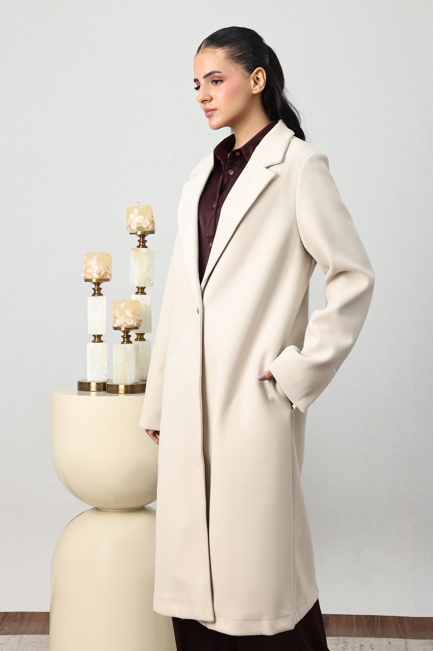 CLASSIC SINGLE-BUTTON LONG COAT-APRICOT